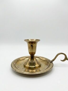 Vintage Brass Chamberstick Candlestick Holder with S-Scroll Finger Loop Handle